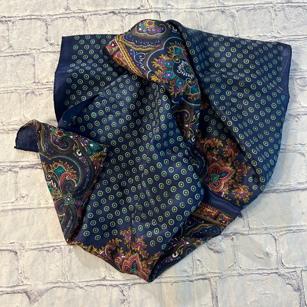 ECHO NAVY PAISLEY MULTI COLORED DOTS SILK OBLONG WOMENS SCARF O/S - Picture 3 of 7